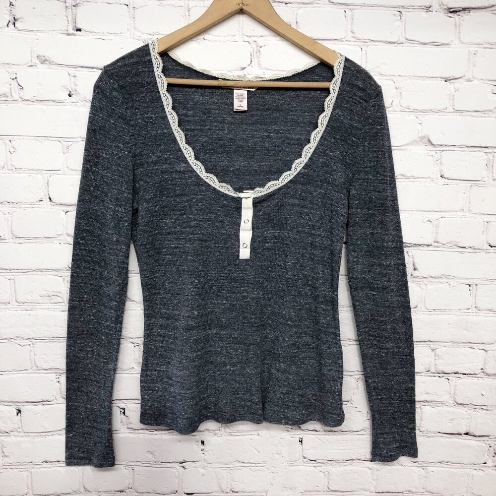Victoria Secret Layering Lace Trim Blue White Y2K Style Top Sz Med